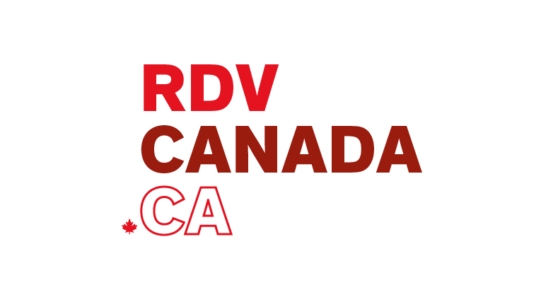 In order of appearance, the words "RD", "Canada", and "CA are positioned vertically. The words "RD" and "Canada" are in bold font, in two different shades of red. The word "CA" is hollow, with a red outline.