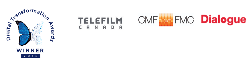 4 different logos: Digital Transformation Awards Winner 2016 - Telefilm Canada - CMF - Dialogue